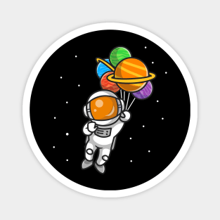 Cute Astronaut Flying With Planet Balloons In Space Cartoon Magnet